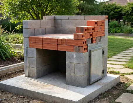 Barbecue in muratura in costruzione