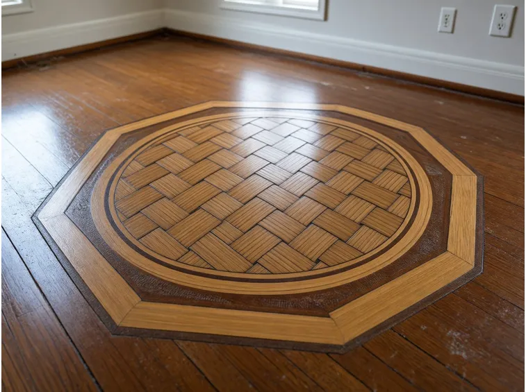Pavimento in legno con decorazioni