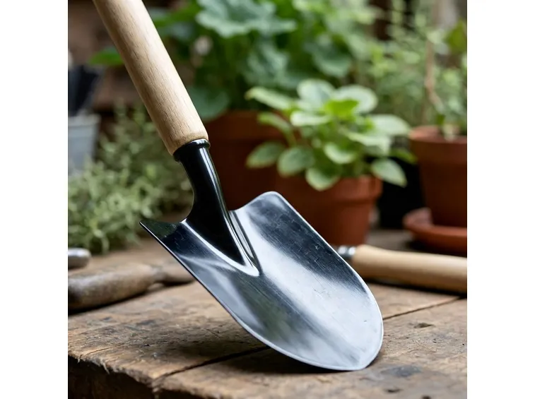 pala con manico di legno e lamina in ferro
