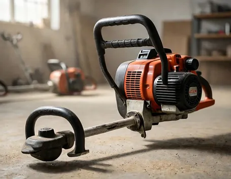 Un decespugliatore Echo ad asta fissa con impugnatura singola e motore da 22,8cc