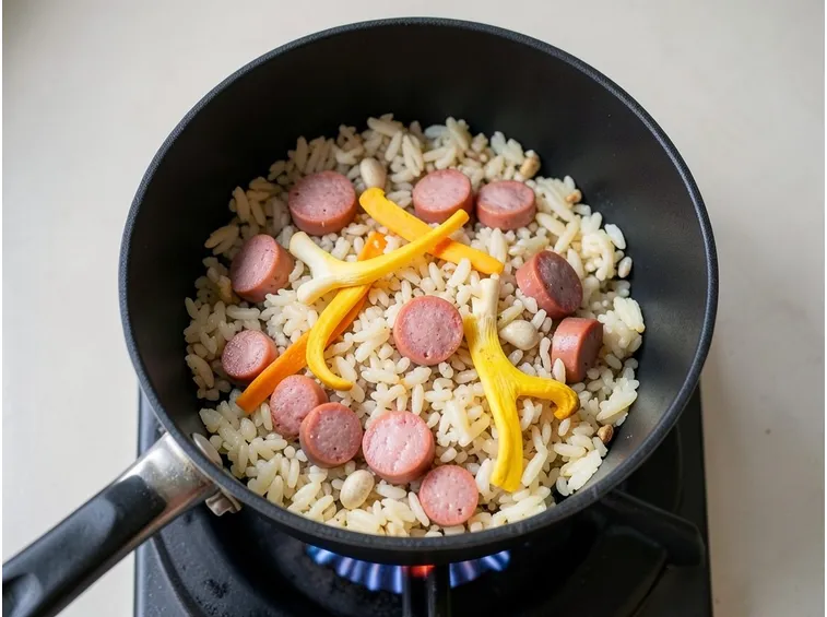 Risotto con salsiccia e Cantharellus lutescens