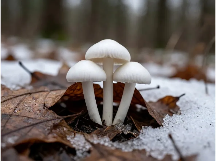 L'Hygrophorus marzuolus si trova spesso quando c'è ancora la neve