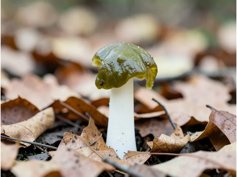 Cappello verde oliva di un esemplare di Phallus impudicus ancora giovane