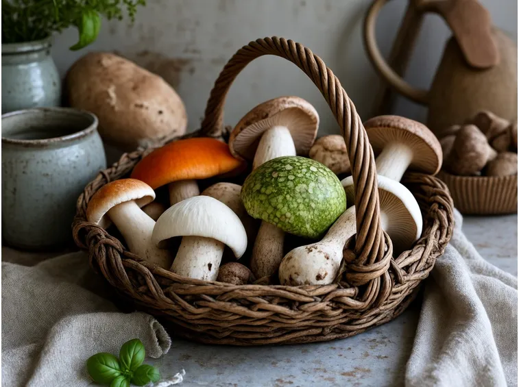 Funghi essiccati, tra cui la Russula virescens