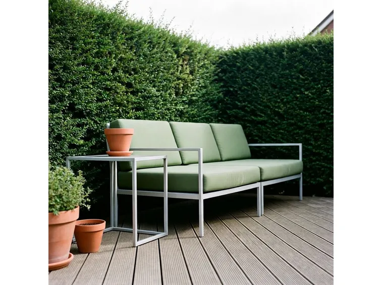 Giardino semplice in legno e terracotta.  Fonte foto http://www.housetohome.co.uk
