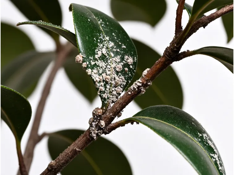 Foglie di camelia attaccate da Cocciniglia