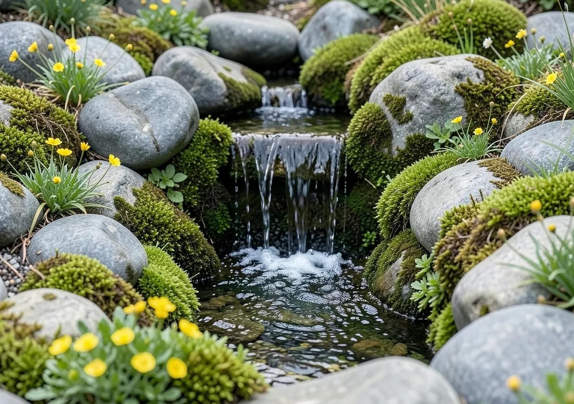 cascate in giardino roccioso