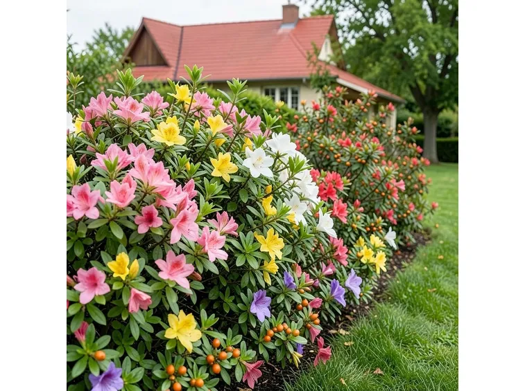 Siepe fiorita con fiori multicolore e di diverse specie