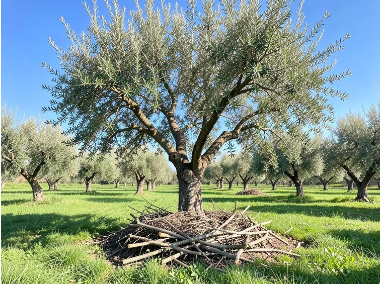 Operazioni di potatura di olivi