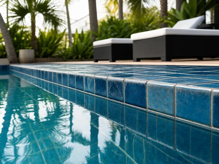 Piastrelle bordo piscina in bicottura blu