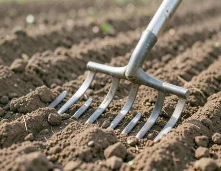Lavorazione, sminuzzatura e livellatura del terreno tramite rastrello