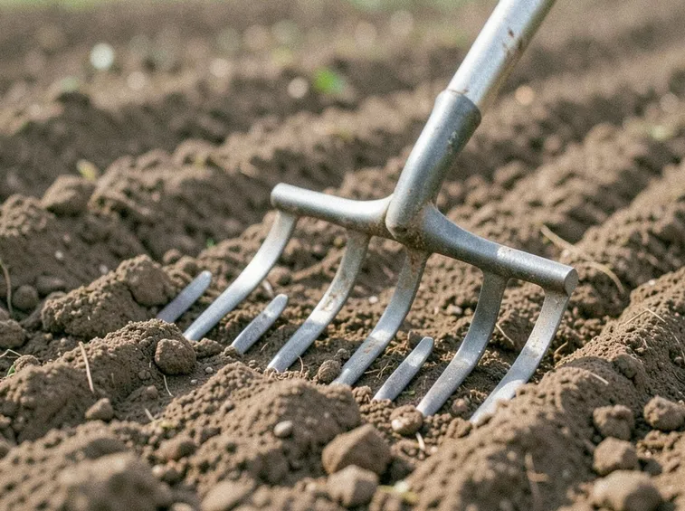 Lavorazione, sminuzzatura e livellatura del terreno tramite rastrello