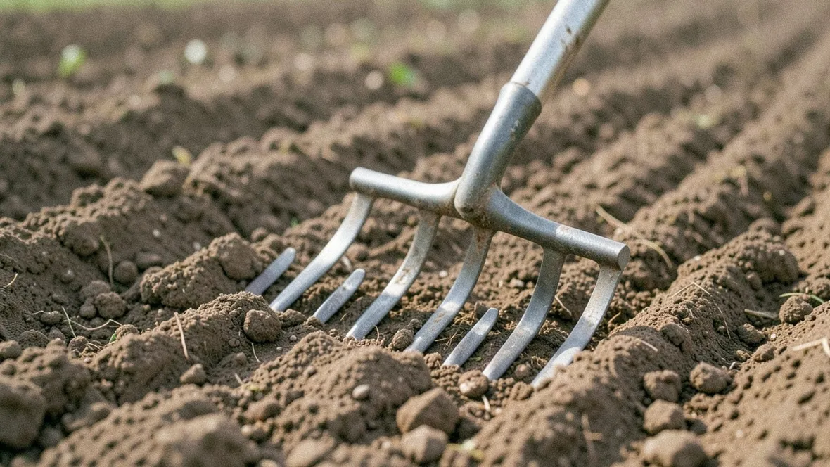 Lavorazione, sminuzzatura e livellatura del terreno tramite rastrello